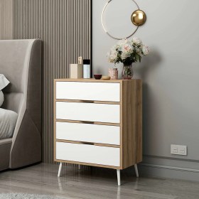 Resim Elina Ayaklı 4 Çekmeceli Şifonyer - Dore/beyaz Çok Renkli 