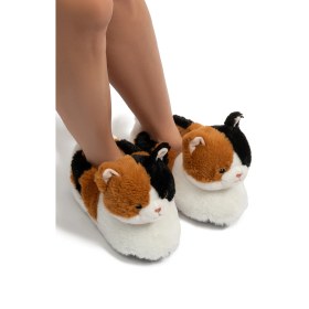 Resim Renkli Kedi Kadın Hayvanlı Panduf Beyaz-kahverengi 36/41 Beyaz/kahve 