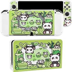 Resim PAWSWORLD Panda Switch OLED Nintendo için Koruyucu Kılıf, Switch OLED Dock Kapağı ve Sevimli Kabuk Kılıf Çizilmez Dock Ön Panel Anahtarı OLED Kılıf Koruyucu Çıkarılabilir Yumuşak Joycon Kılıf - 