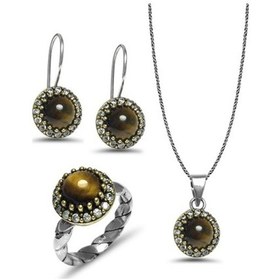 Resim Kaplangözü Taşlı El Işi Otantik Gümüş Üçlü Set (515509144) 