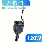 Resim 7’si 1 Arada Araç Şarj Cihazı, 120W Hızlı Şarj, 70cm Geri Çekilebilir Kablo, Dahil 4 USB Port ve 180° Ayarlanabilir TYPE-C/iOS Port ile 80cm Geri Çekilebilir Kablo. iPhone 16/15 Plus/Pro Max, Android Telefonlar, Samsung Galaxy S23/S22, Pixel ve Diğer Cihazlar/Tabletlerle Uyumlu 