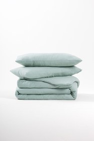 Resim Yıkanmış Keten Nevresim Seti Buz Mavisi - King Ebat 240x220 cm 