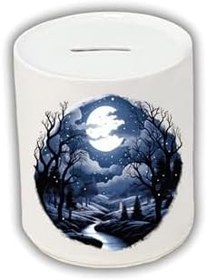 Resim Gece Doğa Baskılı Kumbara - Para Biriktirme Kumbarası 