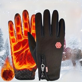 Resim Dokunmatik Ekran Uyumlu Erkek & Kadın Kışlık Kayak Eldivenleri - Termal Bisiklet, Kayak, Koşu, Spor Salonu - Tam El Koruması, Fermuarlı Kapanış - Soğuk Hava Sporları & Günlük Kullanım İçin İdeal - Sevgililer Günü Hediye Fikri, Kış Eldivenleri 