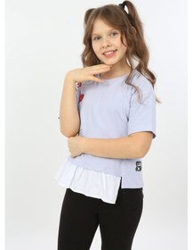 Resim Toontoy Kids Toontoy Kız Çocuk Bisiklet Yaka Kısa Kollu Garnili Asimetrik Tişört Açık Lila 