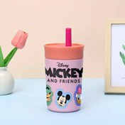 Resim 1 adet 12oz Disney Mickey Mouse Karikatür teması, sevimli tarz, kapaklı ve pipetli mini taşınabilir paslanmaz çelik yalıtımlı şişe bardak kahve kupası pipetli kupa. Sızdırmaz, doğum günleri ve tatiller için ideal. MNXGB04101 