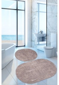 Resim Nova Kahve Oval 60x100 + 50x60 Cm 2'li Banyo Paspası Seti Kaymaz Çok Renkli 