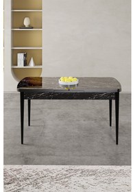 Resim Canisa Gale Serisi 80x132 Açılabilir Lak Panel Siyah Mermer Desen Mutfak Masa Takımı 6 Cappucino Sandalye Masa Siyah Mermer Desen Sandalye Cappucino 