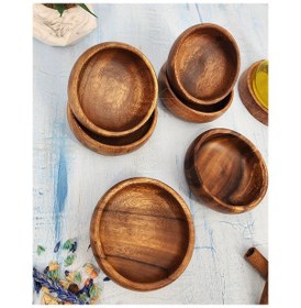 Resim 6 Adet Çerezlik Ahşap Doğal Çerezlik Yuvarlak Sunum Kase Akasya 