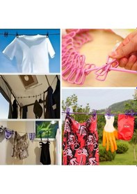 Resim Buffer Taşınabilir Seyahat Çamaşır İpi 12 Mandallı Klipsli Lasti Mor 