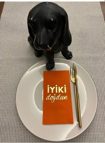 Resim Gold Yaldızlı Turuncu İyi Ki Doğdun Baskılı Garson Katlama Peçete 16 Adet 