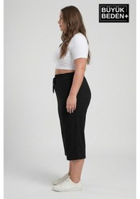 Resim Süperlife Büyük Beden Kadın İkili Set Kapri Şort Rahat Kalıp 3xl-6xl Spr26bsrk591+2 Siyah - Gri 