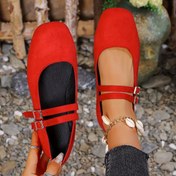 Resim Yeni Sezon Kadınlar İçin Retro Leopar Desenli Mary Jane Kayışlı Düz Balerin 