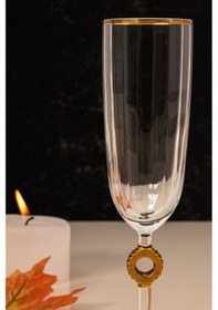 Resim Mest Emora 6 Adet Ayaklı Yüzüklü Bal Renk Kahve Yanı Su Bardağı Takımı - 150 Cc Şıklık Ve Zarafet Yüzük Gold 