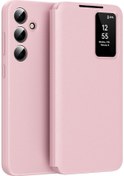 Resim Samsung Galaxy Uyumlu A56 5g Kılıf Kart Tutucu Akıllı Görünüm Pencereli Deri Telefon Kılıfı - Pembe Pembe 