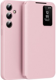 Resim Samsung Galaxy Uyumlu A56 5g Kılıf Kart Tutucu Akıllı Görünüm Pencereli Deri Telefon Kılıfı - Pembe Pembe 