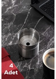 Resim Porsima Etn-236 Large 4 Lü Paslanmaz Çelik Metal Kül Tablası - Kapaklı Rüzgar Geçirmez Küllük 