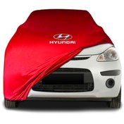 Resim ULTRASHOP Hyundai İ10 1 (2008 - 2013) Kırmızı Kumaş Araba Branda Logolu Kumaş Araba Brandası Penye Oto Branda 