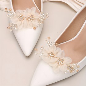 Resim 2 adet Çıkarılabilir DIY Ayakkabı Aksesuarı - Elegan Ayakkabı Aksesuarları, Düğün Ayakkabıları, Yüksek Topuklu ve Düz Ayakkabılar için Çiçek ve Boncuk Dekorasyonları - Beyaz, Ayva ve Krem Renk Seçenekleri - Düğünler ve Resmi Etkinlikler için Mükemmel, Düğün Ayakkabıları, Düğün Aksesuarı, Düğün Ayakkabı Dekorasyonu, Taşlı Süsleme 