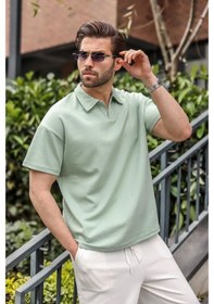 Resim Madmext Mint Yeşili Polo Yaka Oversize Erkek Tişört E7185 