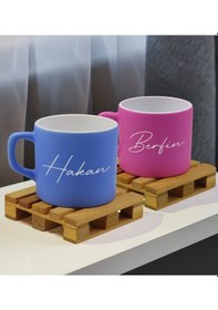 Resim Bk Gift Kişiye Özel İsimli 2li Mavi Ve Pembe Renkli Middle Çay & Kahve Fincanı-1, Arkadaşa Hediye, Sevgiliye Hediye Kobitmeyencom32646 Bk Gift 