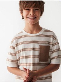Resim Nk Kids Çocuk Çizgili Triko Cepli T-shirt-14003-kahverengi Kahverengi 