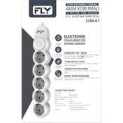 Resim FLY 3394-01, 5 Soket, Akım Korumalı Priz, 2.1A, Anahtarlı, 2Mt Kablo, (Beyaz) 