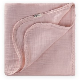 Resim Cigit Dantel İşlemeli Tekkat Müslin Battaniye 100X100 cm +/- 3 cm Pudra Pembe 