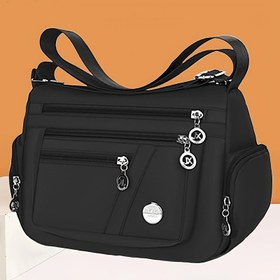 Resim Kadınlar için Ayarlanabilir Askılı Çoklu Bölümlü Rahat Siyah Omuz Çantası, Rastgele Fermuar Çekiş Yönü ile Küçük Crossbody Çanta 