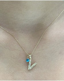 Resim Hakan Güler Kuyumculuk 14 Ayar Altın Nazar Boncuklu V Harfli Zincir 