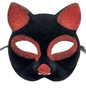 Resim Siyah Renk Kırmızı Simli Süet Kaplama Kedi Maskesi 18X14 cm 