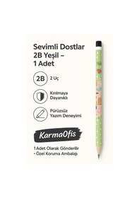 Resim Sevimli Dostlar 2b Kurşun Kalem Çocuklar İçin Desenli Kalem 1 Adet Yeşil Yeşil 