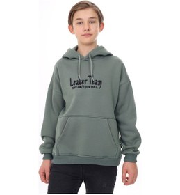 Resim Toontoy Kids Toontoy Erkek Çocuk Oversize Kapüşonlu Cepli Düşük Omuz Baskılı Sweatshirt - 2 İplik Yeşil 