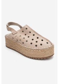 Resim Luvishoes Fraga Bej Süet Hakiki Deri Kadın Hasır Dolgu Taban Sandalet Bej 