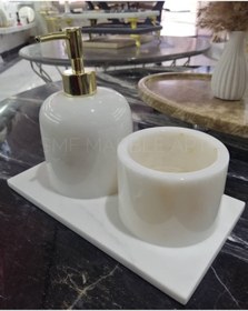 Resim Sümeyra Marble Art Beren - Beyaz Mermer Banyo Seti 3'lü 
