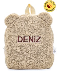 Resim PENGİ [ İSTEDİĞİNİZ İSMİ NAKIŞLA YAZIYORUZ ] Teddy Bej 0-8 Yaş Çocuk Sırt Çantası, kreş Çantası -Anaokulu 