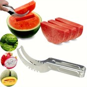 Resim 1 adet Paslanmaz Çelik Karpuz Dilimleyici - 2-in-1 Kıvrılmış Bıçak Meyve Dilimleyici, Ergonomik Koluyla, Paslanmaya Dayanıklı Mutfak Aracı, Hızlı ve Kolay Dilimleme İçin İdeal, Yaz Partileri, Meyve Salataları, Barbekü ve Piknikler İçin, Barbekü Temel Gereksinimleri | Ergonomik Kolu | Dayanıklı Mutfak Aracı, Meyve Dilimleyici 