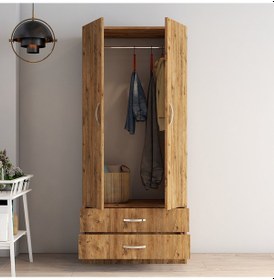 Resim tanmob 2 Kapılı Iki Çekmeceli Geniş Gardrop Çam - Grd0402 