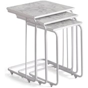 Resim TEKERLEKLİ C ZİGON SEHPA, BEYAZ MERMER DESENLİ 