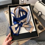 Resim 1 adet Zarif Kadın Kare Eşarp - Lüks Saten Dokulu, Rüzgar ve Güneş Geçirmez, Elastik Olmayan Nefes Alabilen Polyester Kare Havlu & Lacivert Geometrik Desenli, Elde Yıkama/Kuru Temizleme, Günlük ve Resmi Kıyafetler İçin, Çok Yönlü Aksesuar, Şık Aksesuar 