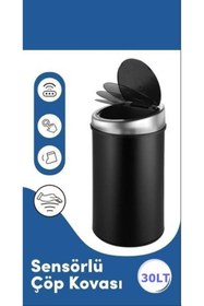 Resim KG-GOLDPAPER 30 Lt Siyah Renk Çelik Pilli Ve Sarj Edilebilinir Bataryalı Sensörlü Mutfak Ve Banyo Çöp Kovası 