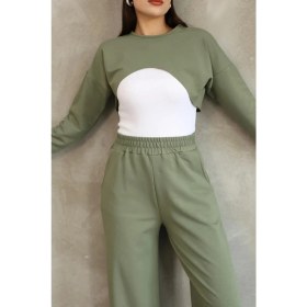 Resim Ponçik Uzun Kollu Crop Bluzlu Alt Üst Takım 3lü Eşofman Takımı 25532 