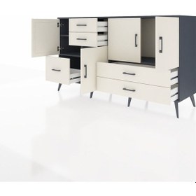 Resim Kronos Konsol 4 Raflı 5 Çekmeceli 4 Kapaklı 176x59x99 Antrasit-ay Antrasit-aytaşı 