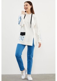 Resim Kapüşonlu Oversize Eşofman Takım - Mavi 001 