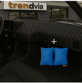 Resim Tofaş Şahin Doğan Kartal Alçak Ön Göğüs Siyah-bej Torpido Kılıfı / Mavi-siyah Boyun Yastığı 