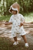 Resim MELLS BABY Organik %100 Pamuk Elma Desenli Müslin Bebek Çocuk Tulumu 
