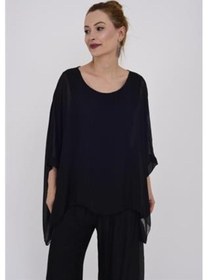 Resim Bohem Stil İtalyan Yarasa Kol İpek Bluz & Pantolon Takım-8767 K.siyah Siyah 
