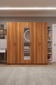 Resim ASRA TREND Petra Desen G-04 5 Kapaklı 2 Çekmeceli Aynalı Gardırop 200x218 cm Çok Raflı Askılıklı Elbise Dolabı%100 MDFLAM Modern Yatak Odası Dolabı 