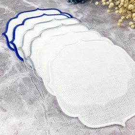 Resim Weare2 Mavi, Gri & Beyaz Nakışlı Keten Efektli 6'lı Kokteyl Peçetesi 