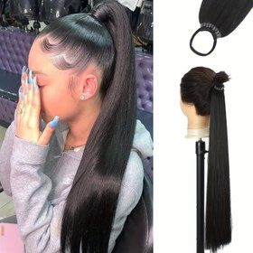 Resim LEHAN 66.04 cm Isıya Dayanıklı Sentetik At Kuyruğu Uzantıları Elastik Bantlı - Doğal Siyah/Kahverengi/Sarı/Yaki Düz Saç Kadınlar & Erkekler için, Partiler, Düğünler, Günlük Kıyafetler için DIY Sarılabilir At Kuyrukları (Uzun Düz) - Hacim & Uzunluk 